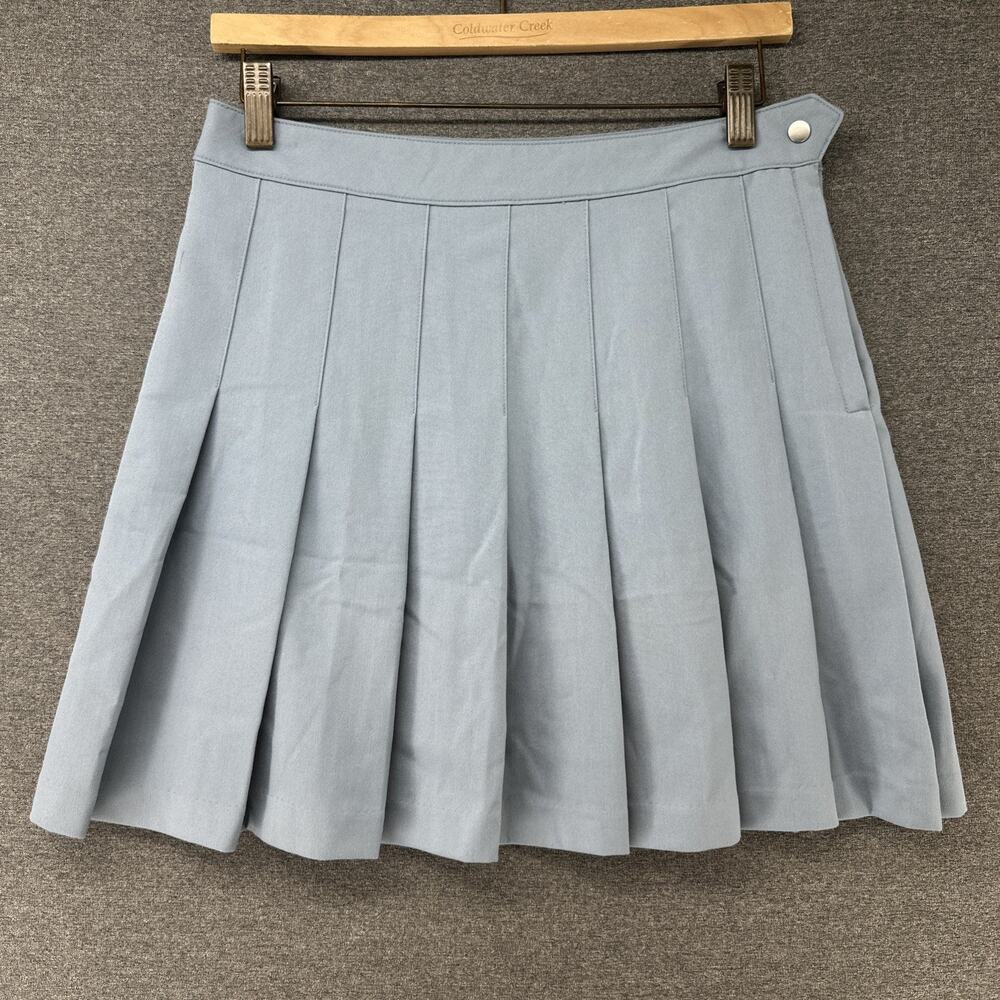 Divided HM Pleated Skirt Womens Size 6 Light Blue Side Zip Button Waist Mini